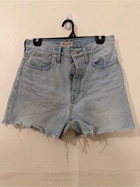 Madewell Light Blue Mom Frayed Jean Shorts